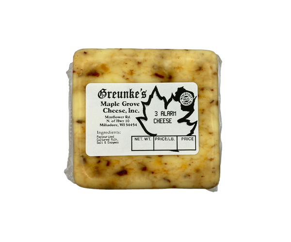 3 Alarm Cheese - Jalapeno, Habanero, and Chipotle Peppers in Monterey Jack Cheese.